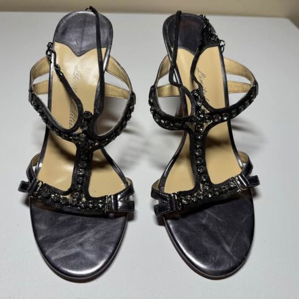 Limited Edition Pewter Embellished Stiletto Sandals Size 8.5